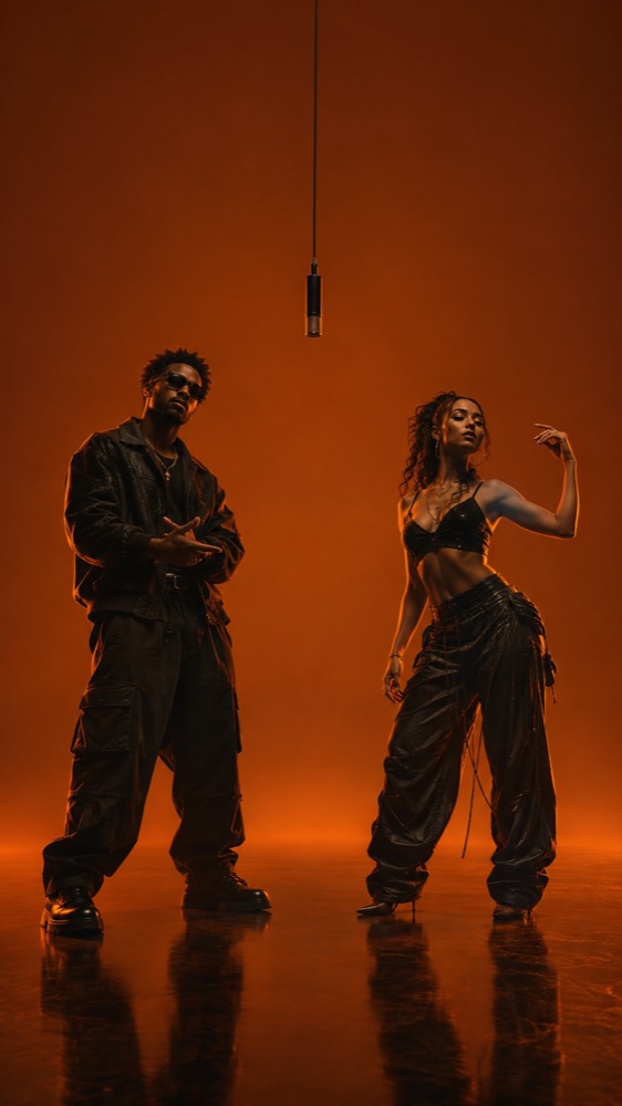 Original orange-booth concept artwork with two fictional adults